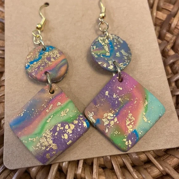 Colorful dangle earrings, handmade - Picture 1 of 4